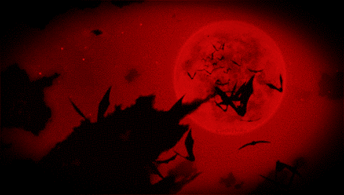 gif of bats flying away from a red moon.